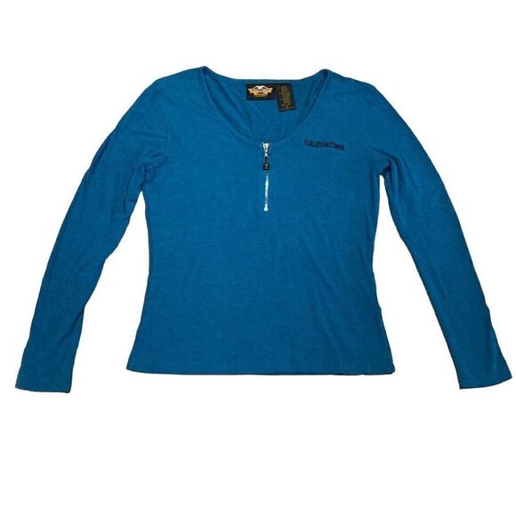 Harley Davidson Long Sleeve 1/4 Zip - Turquoise - Size S - Picture 1 of 6